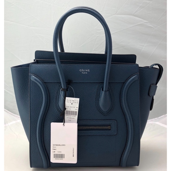 New Celine Micro Luggage Tote Blue Drummed Leather - Picture 3 of 8